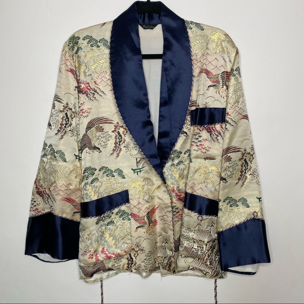 Vintage Silk Brocade Fukubon Kimono Smoking Jacket